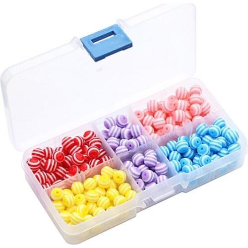 250pcs 8mm box mix color Round Beads Striped bead Resin Loose Spacer Beads 1mm hole For DIY Necklace Bracelet Making