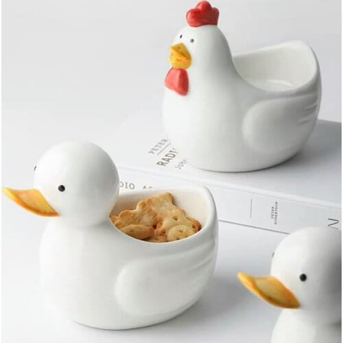 4 Inch Solid Color Creative Modeling Duckling Rooster Lamb Ceramic Household Dish Cartoon Animal Cute Bowl