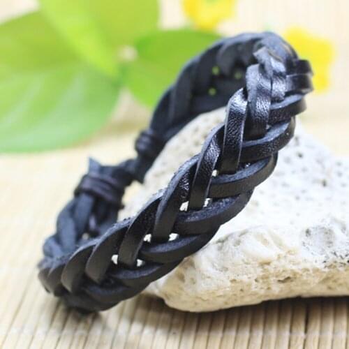 6Pcs Vintage Multiple Black Bracelets Set For Men Woman Wristbands Hand-woven Leather Bracelet Bangles Party Jewelry -J19