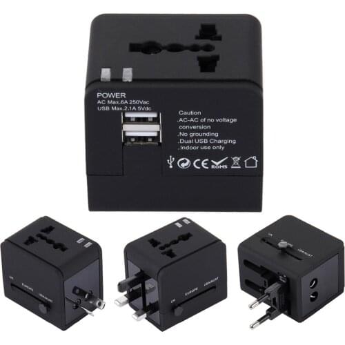 Travel Adapter International Universal Power Adapter All-in-one with 5V 2.1A 2 USB Worldwide Wall Charger for UK/EU/AU/Asia