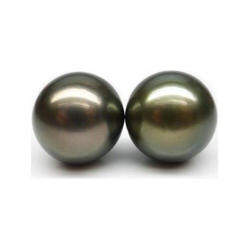 Free shipping Noble jewelry 2PCS Big 13-14mm Genuine Natural Green Tahitian Cultured Loose Pearl Undrilled