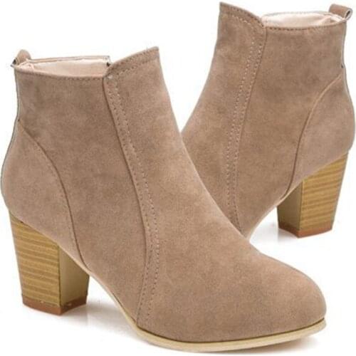 Women Ankle Boots 2021 Fashion Suede Leather Boots High Heel Ladies Shoes Ankle Boots For Women Dropshipping