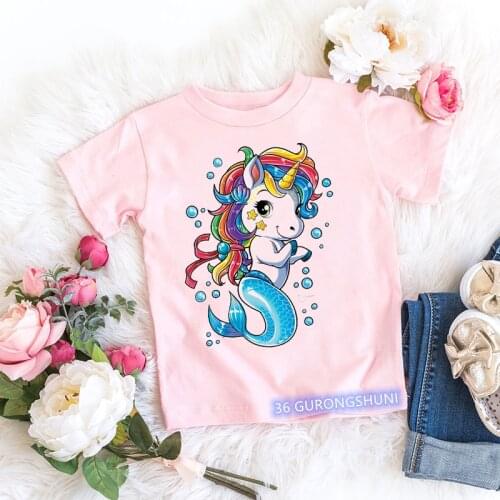 Kawaii girls t-shirt funny rainbow unicorn cartoon print kids tshirt summer aesthetic girls clothes vogue toddler baby t shirt