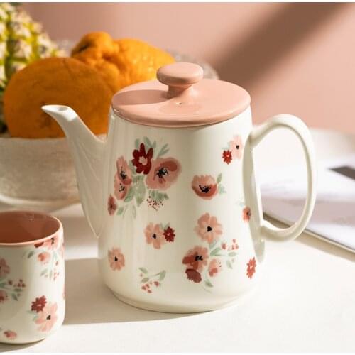 Ceramic Flower Teapot Coffee Pot Water Pot Porcelain Bone China Teapot for Tea 1000ml Home Kitchen Dining Serveware Pot
