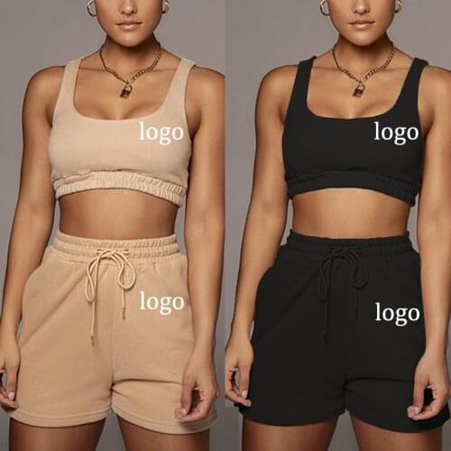 2021NEW Casual Solid Sportswear Two Piece Sets Women Crop Top And Drawstring Shorts Matching Set Summer Athleisure Outfits