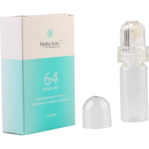Free Shipping Hydra Roller 64 Titanium needle Gold Tips MezoRoller Bottle for Hyaluronic Acid Skin care Essence New Derma roller
