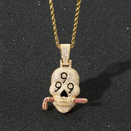 Hip Hop Men Necklace Juice Wrld 999 Skull Copper Necklace Cz Stone Iced Out Pendant Necklaces Charm jewelry for men