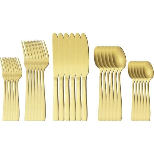 Dinnerware 30pcs/6set Gold Stainless Steel Set Cutlery Knife Fork Spoons Dessert Spoon Fork Set Kitchen Tableware Flatware Set
