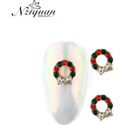 2020 Explosion 3D Color Christmas Wreath Rhinestone Decoration NZIQUAN 10 Pieces DIY Nail Sticker Nail Accessories Christmas Set