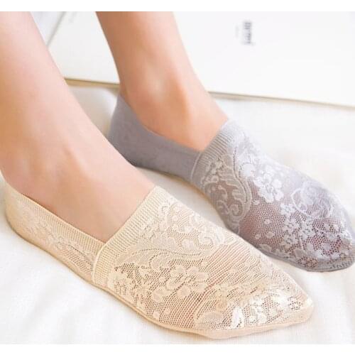 1 Pair Fashion Women Girls Socks Style Lace Flower Short Antiskid Invisible Ankle Sexy Black Soft No Show Sock Slippers