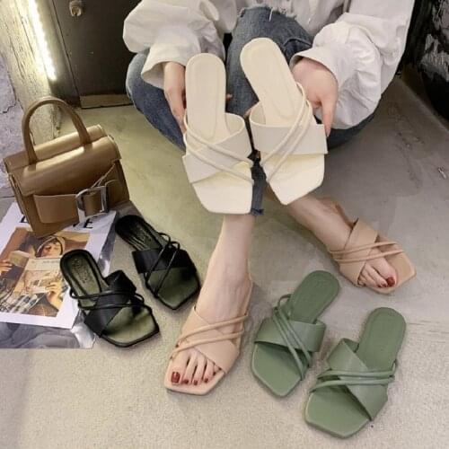 2021 New Style WOMENS Shoes Summer Korean-style Fish Mouth Flat Sandals Womens Outer Wear Foot Covering WOMENS Slippers