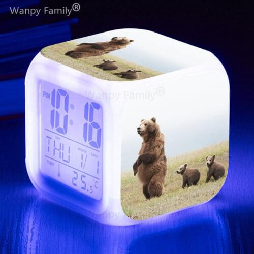Very Cute Little Bear LED Alarm Clock 7 Color Glowing Digital Alarm Clock Kids Birthday Gift Multifunction Flash Watche Clock