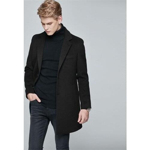 Autumn winter woolen coat mens self-cultivation business casual mid-length cashmere windbreaker jacket suit collar clothes