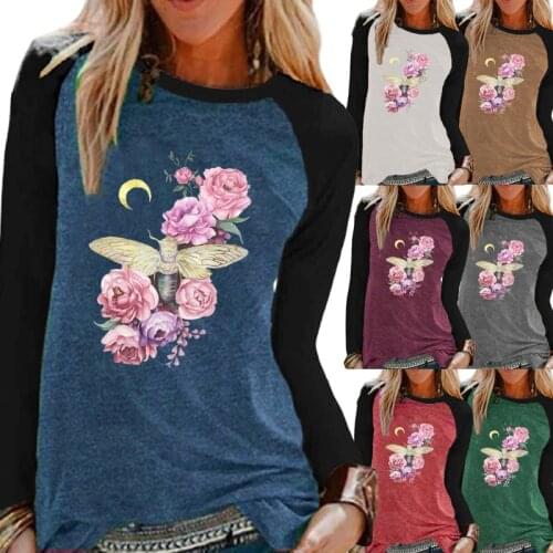 Autumn Fashion Womens Cartoon Printing Comfortable Sweaters Casual Round Neck Raglan Sleeves Loose Plus Size T-shirt Tops