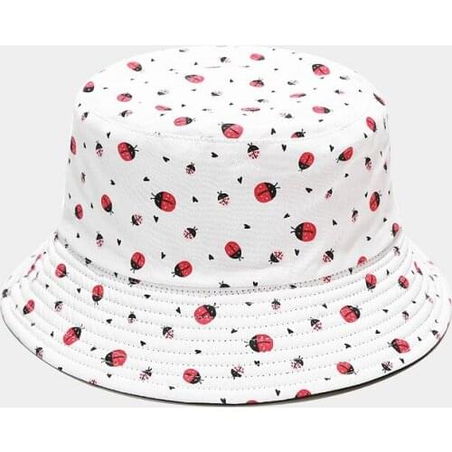 Cotton Cartoon Bug Print Bucket Hat Fisherman Hat Outdoor Travel Hat Sun Cap Hats for Men and Women 347