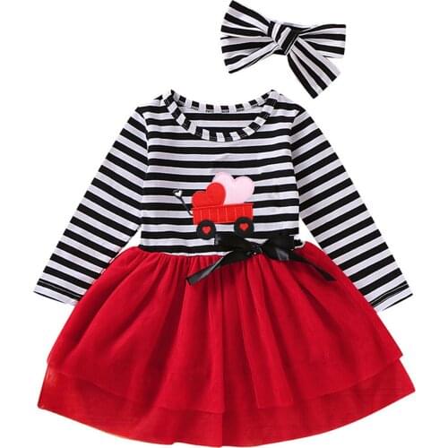 Girl’s Casual Long-sleeved Dress Fashion Stripe Heart Mesh Yarn Stitching Children’s A-line Princess Dress 2021 New