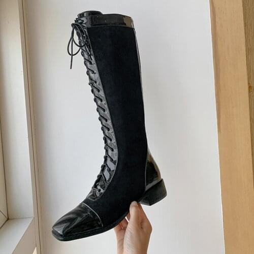 2021 Winter New style Genuine leather Knee-high boots Women boots Motorcycle boots Snow boots warm After the zipper Women shoes