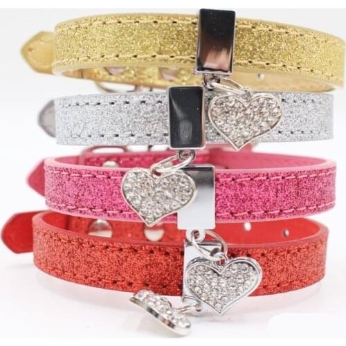 Diamonds Rhinestone Love Heart Pet Collar For Small Dog Cat PU Leather Dog Collars Pet Dog Supplies