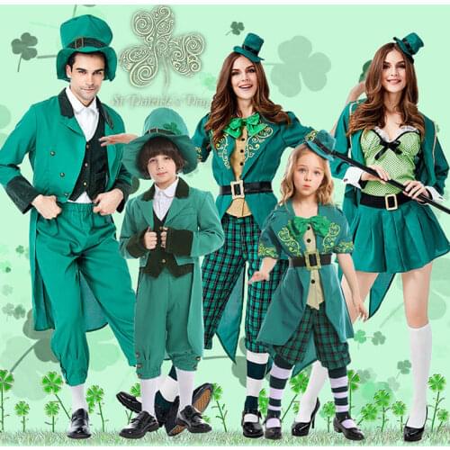 Umorden Fantasia Family St. Patricks Day Costume Ireland Irish Leprechaun Elf Cosplay for Adult Kids Child Halloween Fancy Dress