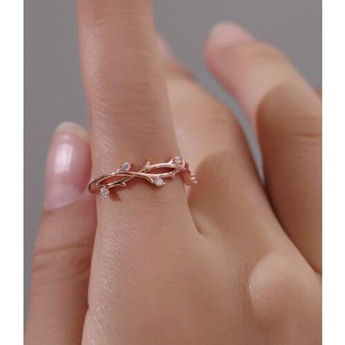 Tree Branch Cross Rattan Rhinestone Rose Gold Silver Plated Alloy Copper Open Rings for Women