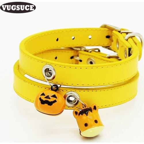 VUGSUCE PU Pet Dog Collar Leather Personalized Bells Adjustable Puppy Strap Collar Dog Necklace for Chihuahua Small Dogs Cats