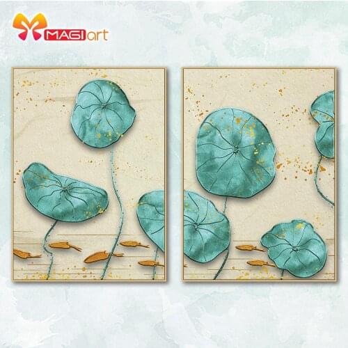 Cross stitch kits Embroidery needlework sets 11CT water soluble canvas patterns 14CT Floral style Lotus Leaf-NCMF237