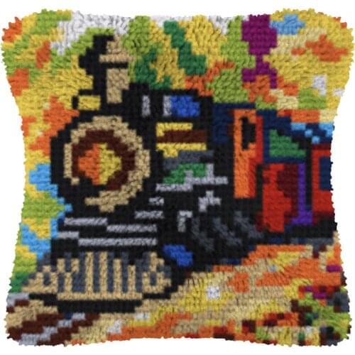 Latch Hook Cushion train with Heart Pillow Case Canvas Acrylic Yarn Latched Hook Pillow Kits Crochet Cushion Cover