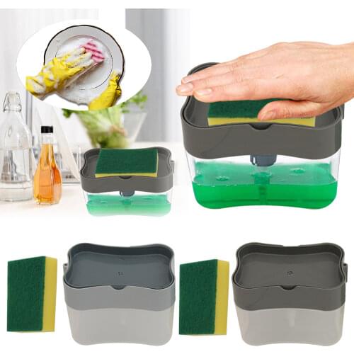 Yellow 2-in-1Sponge Rack Soap Dispenser Soap Dispenser And Sponge Caddy 13 Ounces Arrangement Rack Dish Towel Hanger Kitchen