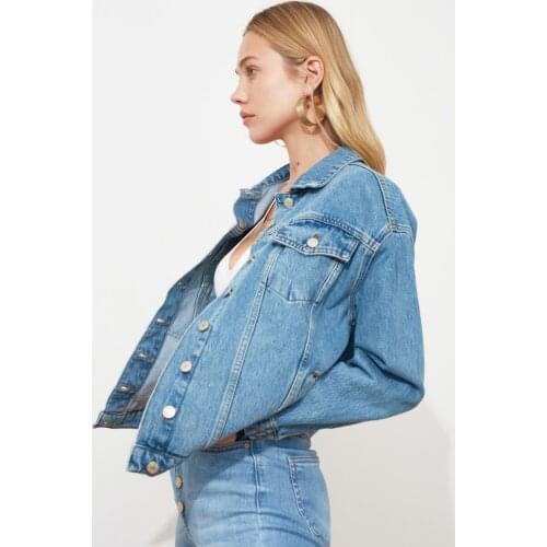 %100 Cotton Blue Basic Denim Jacket Woman