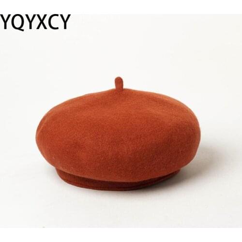 YQYXCY Women Hat Autumn Winter Wool Beret Deep Brim Sweatband Beret Femme Winter Hat Woman Painter Cap Solid Fashion Vintage New