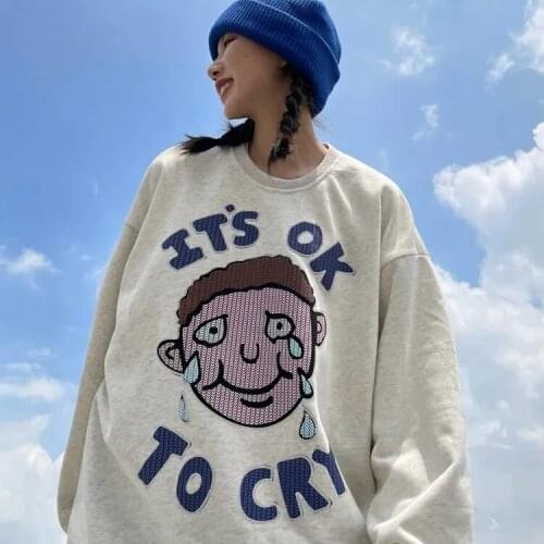 American Gothic Harajuku Pure Cotton Anime Print Women pulovers O-Neck Long Sleeve Sweatshirt Winter Hip Hop Rap Women Clothing