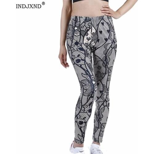 INDJXND Womens Leggings High Waist Gray Love Graffiti Printing Slim Fitness Pants Casual Sports Breathable Polyester Clothes