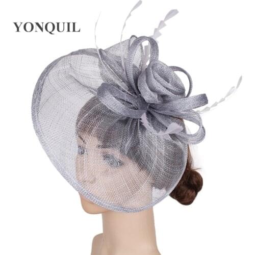 Womens Wedding Derby Fascinating Sinamay Top Rose Fascinators Feather Hair Accessories Headwear Race Party Millinery MYQ064