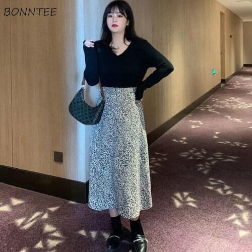 Dress Sets Women Elegant Plus Size 4xl Leopard Mid-Calf Summer New Casual V-Neck Pullover Streetwear Slim Korean Style Ulzzang