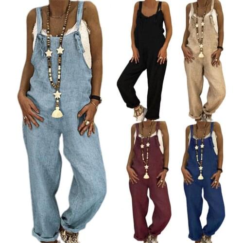 Autumn Summer Women Jumpsuits Solid Color Overall Sleeveless Square Neck Backless Jumpsuit Dungarees Sleeveless Romper Overalls