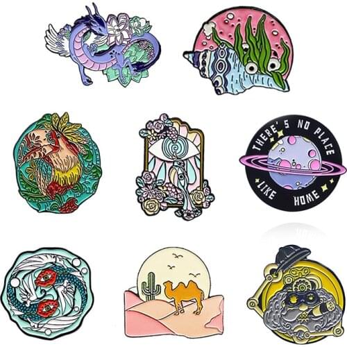 New custom Badge Loog parrot peacock camel fish Enamel Brooch Robot old man star Conch water plant Lapel Pin