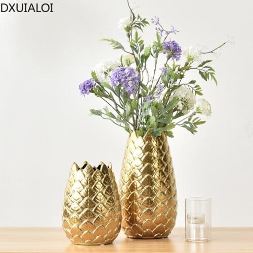 DXUIALOI simple and creative ceramic electroplated golden vase, living room desktop flower arrangement, home decoration