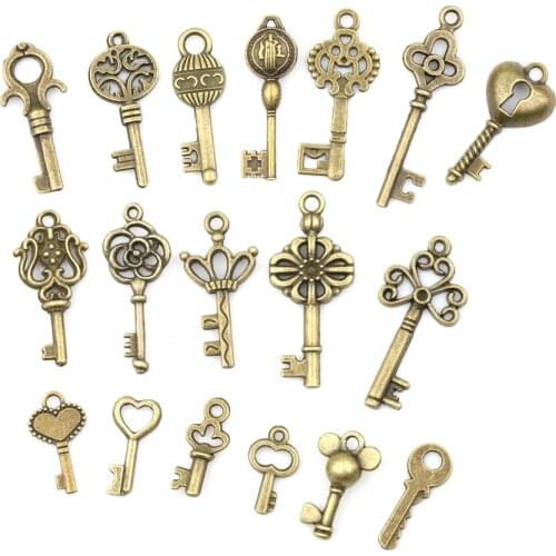 18pcs/sets Antique Vintage old look Bronze Ornate Skeleton Keys Lot Necklace Pendant Fancy Heart Decor DIY Craft Gifts