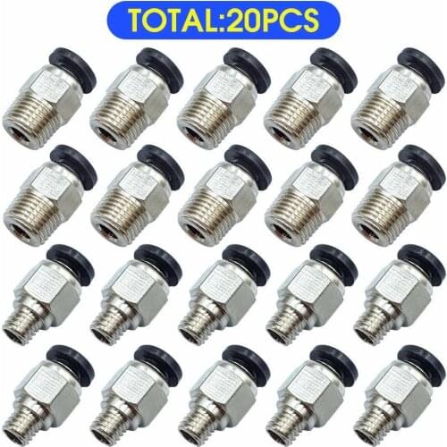 20 Pack Pc4-m6 Pneumatic Fitting Push To Connect + Pc4-m10 Straight Quick In Fitting For 3d Printer Bowden Extruder
