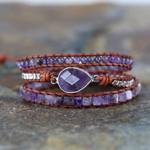 2020 Natural Stones Crystal Quartz Charm 3 Strands Wrap Bracelets Handmade Boho Bracelet Women Leather Bracelet drop shipping