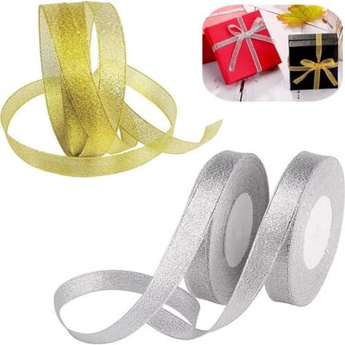 25 Yard/Roll High Quality Wedding Shiny Ribbons Gold and Silver Gift Packaging Ribbon Lace Accessories Yard Christmas Decoration