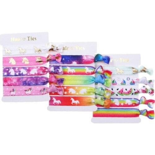 30 sets /lot, Rainbow Unicorn Print Elastic Hair Ties , Yoga Hair Ties, Ponytail Holders, Girls Birthday Party Gift