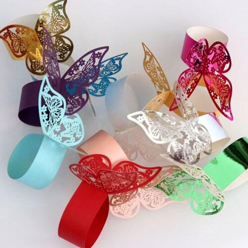 50Pieces/Set Butterfly Style Laser Cut Paper Napkin Rings napkins Holders Hotel Party Decoration Wedding Favors Table Decoration