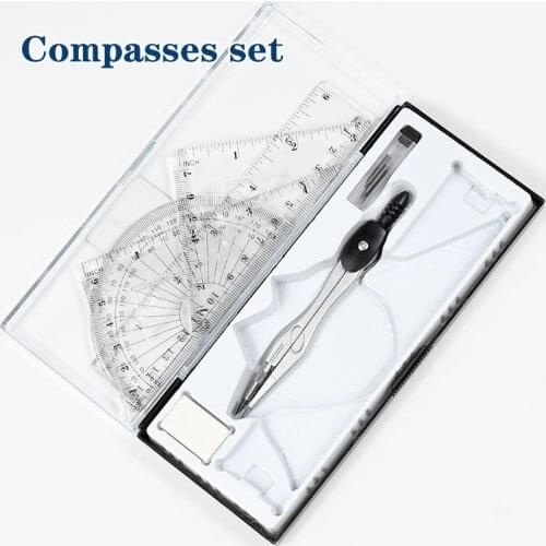7in 1 Simple Solid Geometry Protractor Drawing School Eraser Compasses Set Math pencil-lead Ruler For Students School Stationery