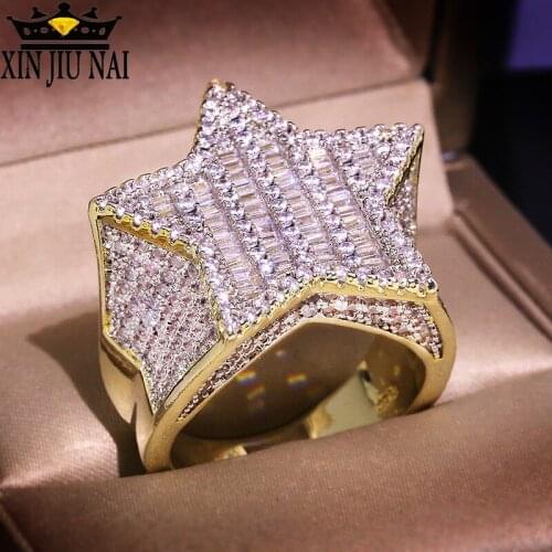 925 sterling silver Hip Hop Full Zircon Micro Set Vintage Pentagram Mens 14K Gold Ring for Women Boy diamond rings for women