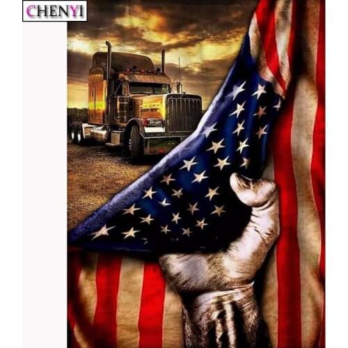 Diamond Embroidery American Flag Diamond Painting Cross Stitch Kits Diy Rhinestone Trucks Mosaic Art Paint By Number Decor Home