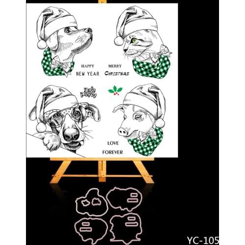 AZSG Christmas Mascot Cuting Dies Clear Stamps For DIY Scrapbooking/Album Decorative Silicone Stamp Crafts
