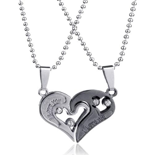 Bespmosp 24PCS/Lot Wholesale Trendy 2 Piece Broken Heart Pendant"I Love You"Forever Women Couple Necklace Lovers Women Jewelry