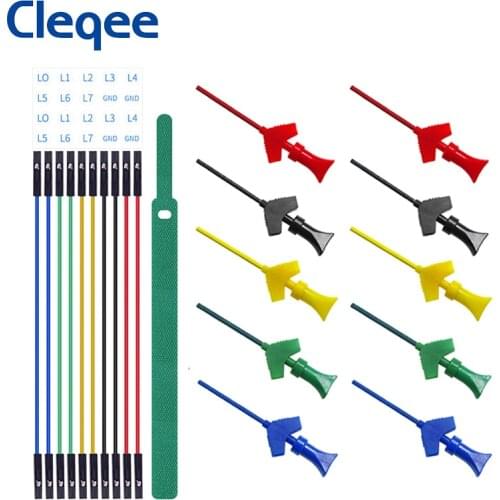 Cleqee P1512D Mini Grabber SMD IC Test Hook Clips Jumper Probe Test Lead Kit Soft Silicone Dupont Cable for Logic Analyzer