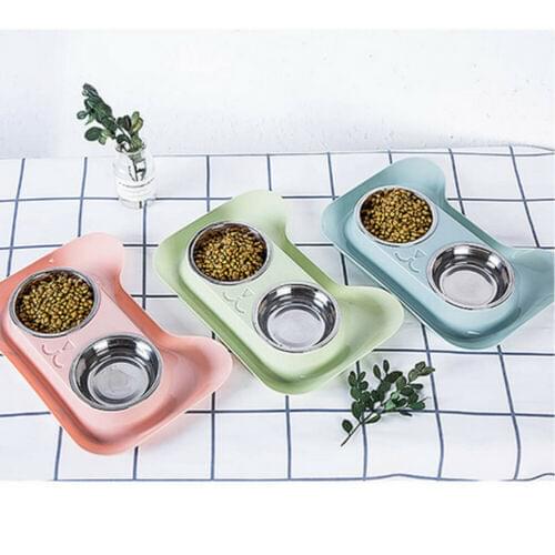 Double Bowl Feeder Non Slip Safety Material Water Food Container Pet Dog Cat Stainless Steel Rounded